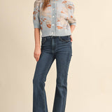 &MERCI - FLORAL KNIT SHORT PUFF SLEEVE SWEATER CARDIGAN MSW11393