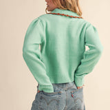 &MERCI - CONTRAST SCALLOPED COLLAR SWEATER CARDIGAN MSW11141