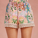 Strut & Bolt - Garden Party Crochet Trim Satin Shorts