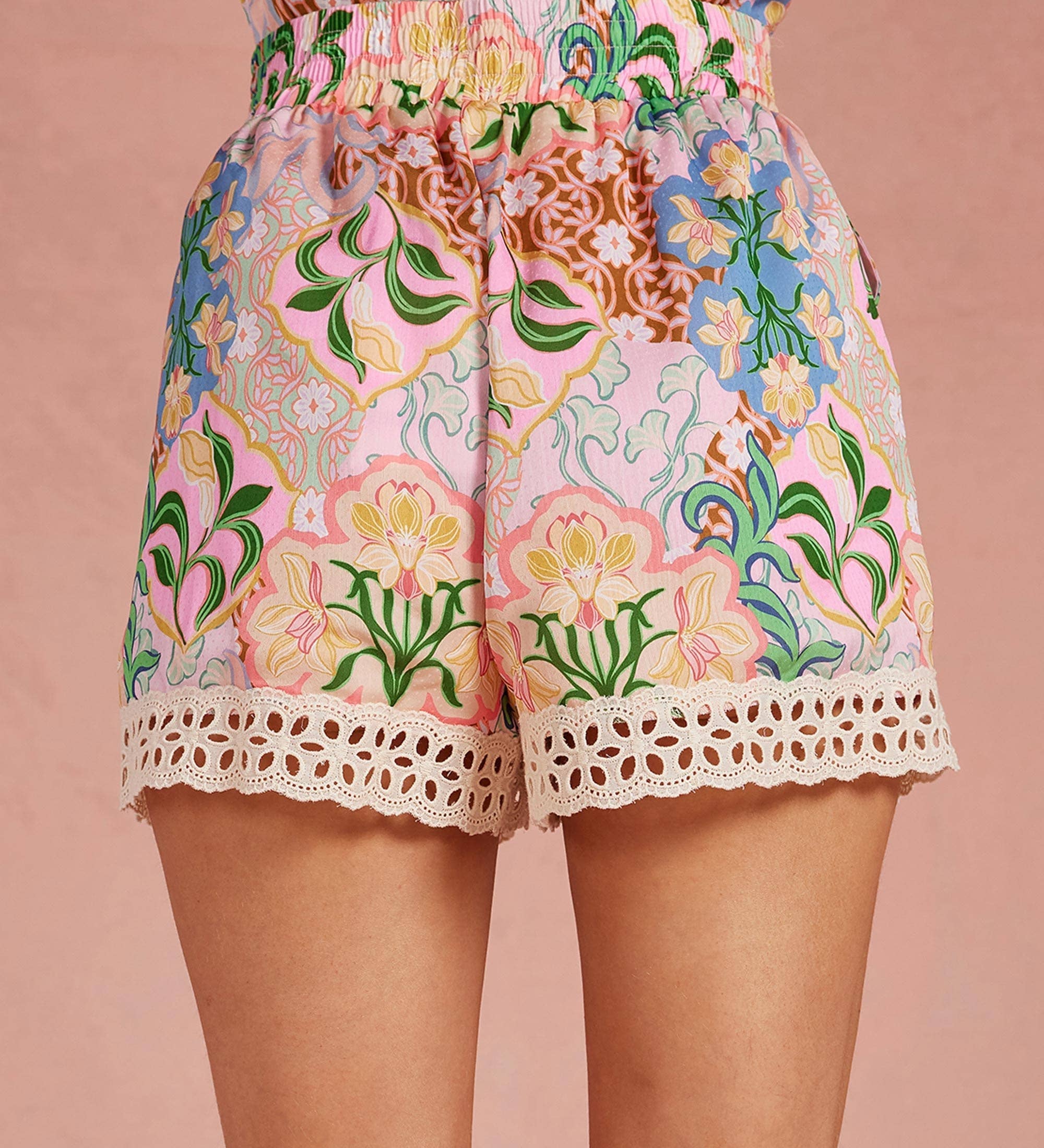 Strut & Bolt - Garden Party Crochet Trim Satin Shorts