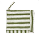 Anju Jewelry - Block-Printed Canvas Zipper Pouch Olive Stripes