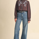 &MERCI - EMBROIDERED RUFFLED MOCK NECK TOP MTP5289