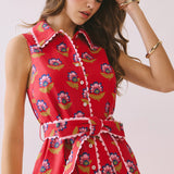 TCEC - CD06056-Floral Print Contrast Scalloped Trim Detail Dress