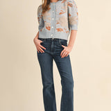 &MERCI - FLORAL KNIT SHORT PUFF SLEEVE SWEATER CARDIGAN MSW11393