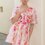 Strut & Bolt - Romantic Floral Print Contrast Piping Mini Dress
