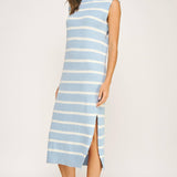 Strut & Bolt - Shoulder Pad Sleeveless Textured Striped Knit Dress