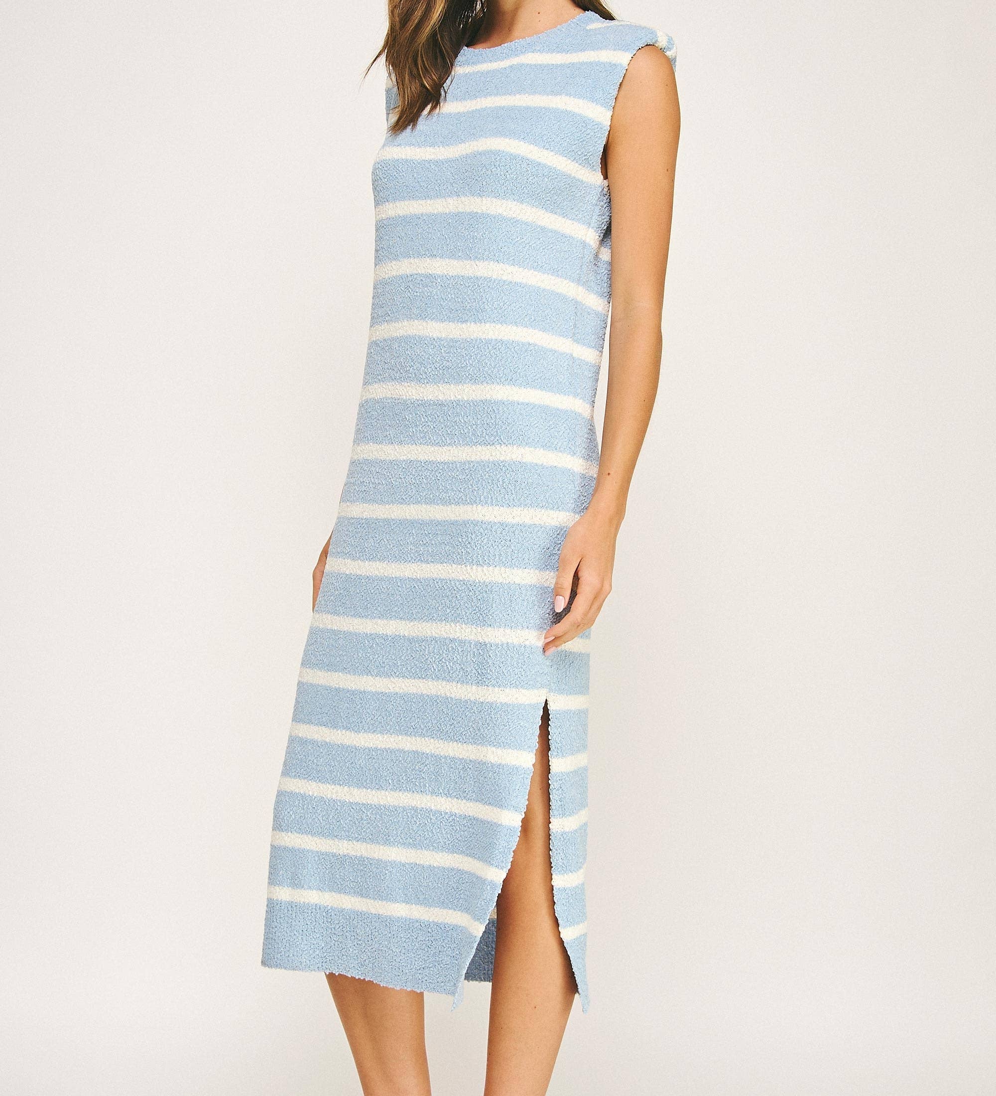 Strut & Bolt - Shoulder Pad Sleeveless Textured Striped Knit Dress