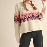 &MERCI - CABLE KNIT FAIR ISLE SWEATER MSW10679