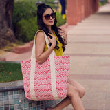 Anju Jewelry - Handcrafted Canvas Bag with Block-Printed Chevron Delight