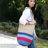 Anju Jewelry - Zhuri Bag - Large Raffia Tote - Blue Tones