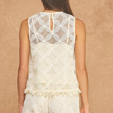 Strut & Bolt - Fringe Hem Floral Medallion Crochet Sleeveless Top