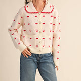 &MERCI - DOLL COLLAR HEART KNIT SWEATER CARDIGAN MSW11160