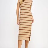 Strut & Bolt - Shoulder Pad Sleeveless Textured Striped Knit Dress