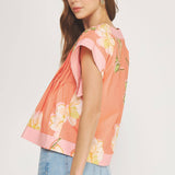 Strut & Bolt - Tropical Hibiscus V-neck Pintuck Blouse