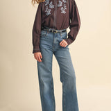 &MERCI - EMBROIDERED RUFFLED MOCK NECK TOP MTP5289
