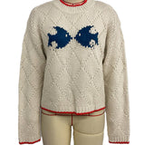 Rosa Clothing - Contrast Trim Fish Pattern Crewneck Knit Sweater