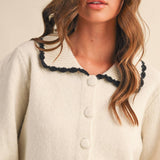 &MERCI - CONTRAST SCALLOPED COLLAR SWEATER CARDIGAN MSW11141
