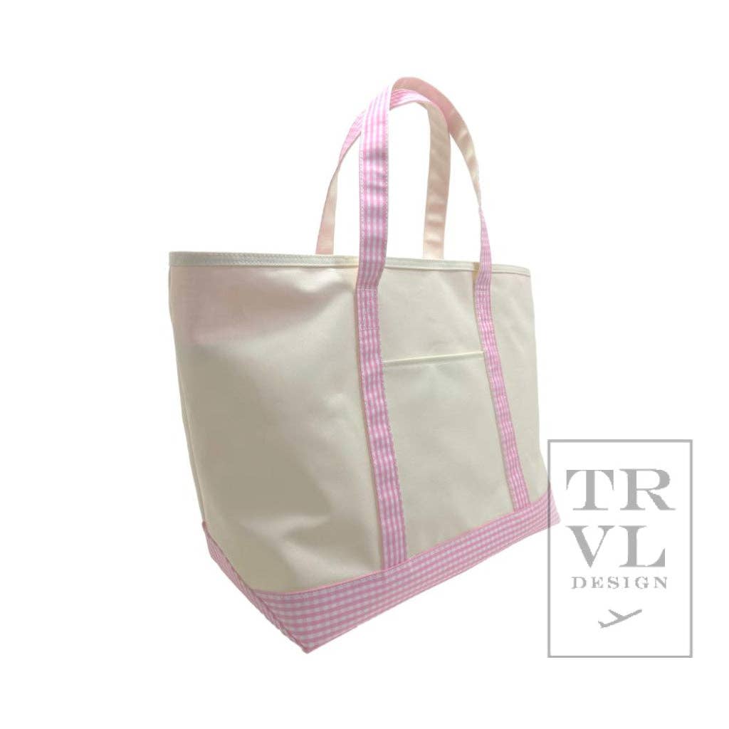 TRVL Design - Maxi Tote - Coated Canvas Large Natural With Gingham Pink