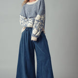Urban Daizy - Floral Embroidered Striped Knit Sweater