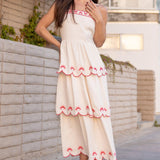 Strut & Bolt - Seashell Embroidery Scallop Layered Midi Dress