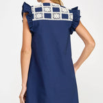 Crochet Detail Linen Mini Dress