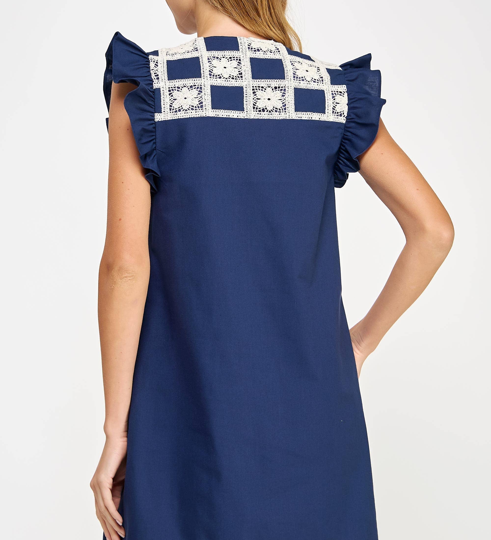 Crochet Detail Linen Mini Dress
