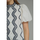 STYLE USA - Solid short puff sleeve top