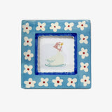 ChagoArt - Hand-painted Ceramic Photo Frame, Blue Flowers