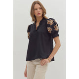 STYLE USA - Solid ruffle accent V-neck top