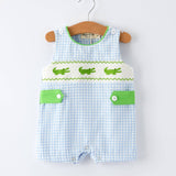 Rylee Faith Designs - Baby Boys Summer Crocodile Embroidered Smocked Romper