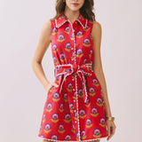 TCEC - CD06056-Floral Print Contrast Scalloped Trim Detail Dress
