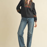 &MERCI - FLORAL CROSS STITCH EMBROIDERED PUFF SLEEVE TOP MTP4089