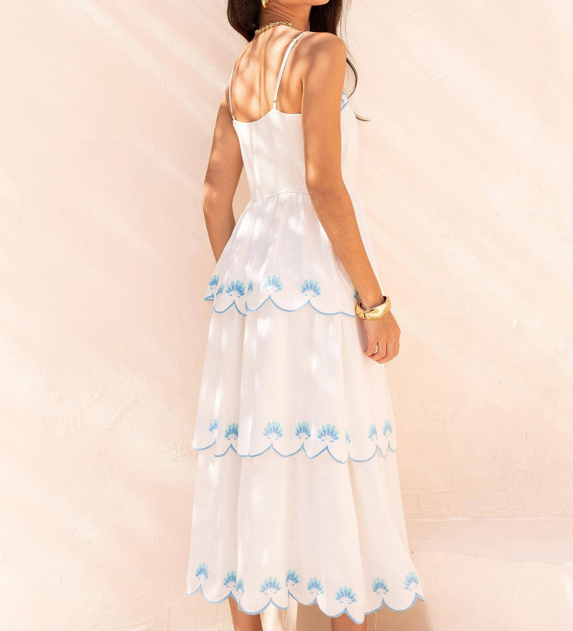 Strut & Bolt - Seashell Embroidery Scallop Layered Midi Dress