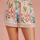 Strut & Bolt - Garden Party Crochet Trim Satin Shorts