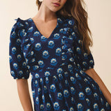 TCEC - CD06373-Floral Print V Neck Cascading Ruffle Detail Dress