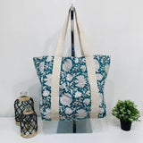 Anju Jewelry - Handcrafted Canvas Bag with Block-Printed Verdant Bloom