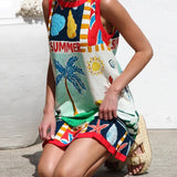 Rosa Clothing - Vacation multi print shift style sleeveless mini dress