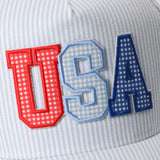 Fashion City - USA Embroidered Patch Varsity-Style Stripe Trucker Hat