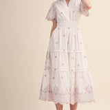 &MERCI - FLORAL EMBROIDERY TIERED MIDI DRESS MDR4566