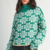 AEMI + CO - 3482IK Floral Fair Isle Mock Neck Sweater