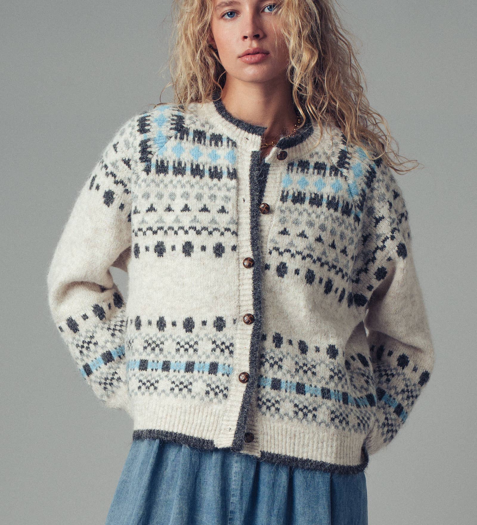 Urban Daizy - Nordic Pattern Button-Up Knit Cardigan