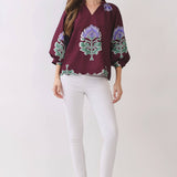 TCEC - CT10123-Floral Print Scalloped Hem Textured Blouse