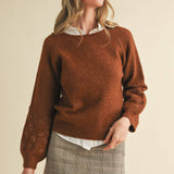 &MERCI - FLORAL KNIT PUFF SLEEVE SWEATER MSW10912