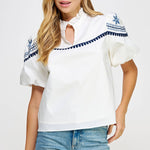 Strut & Bolt - Embroidered Puff Sleeve Top