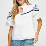 Strut & Bolt - Embroidered Puff Sleeve Top
