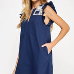 Crochet Detail Linen Mini Dress