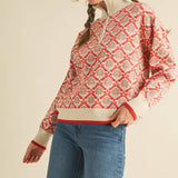 &MERCI - FLORAL MOCK NECK HALF ZIP PULLOVER MSW10829