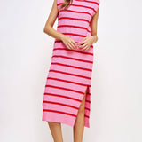 Strut & Bolt - Shoulder Pad Sleeveless Textured Striped Knit Dress