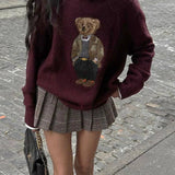 Rosa Clothing - Vintage Bear Pattern Preppy Sweater