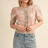 &MERCI - FLORAL KNIT SHORT PUFF SLEEVE SWEATER CARDIGAN MSW11393